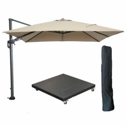 Garden Impressions Hawaii zweefparasol 3x3m taupe met voet en hoes