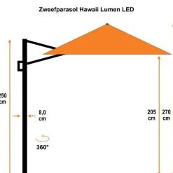 Garden Impressions Hawaii zweefparasol Lumen LED 300x300 cm - zand