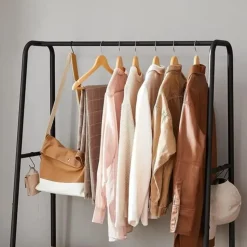 Garderobe - met 2 legplanken - 6 haken in S-vorm - vintage - Bruin-Zwart