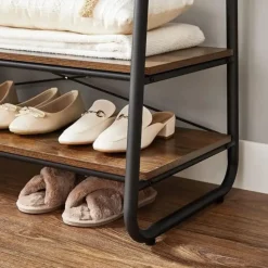 Garderobe - met 2 legplanken - 6 haken in S-vorm - vintage - Bruin-Zwart