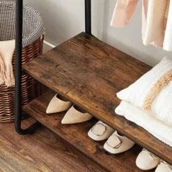 Garderobe - met 2 legplanken - 6 haken in S-vorm - vintage - Bruin-Zwart