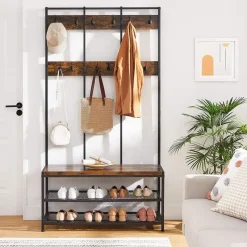 Garderoberek XL - industriële look - 12 haken - 100x186x40 cm - vintage bruin