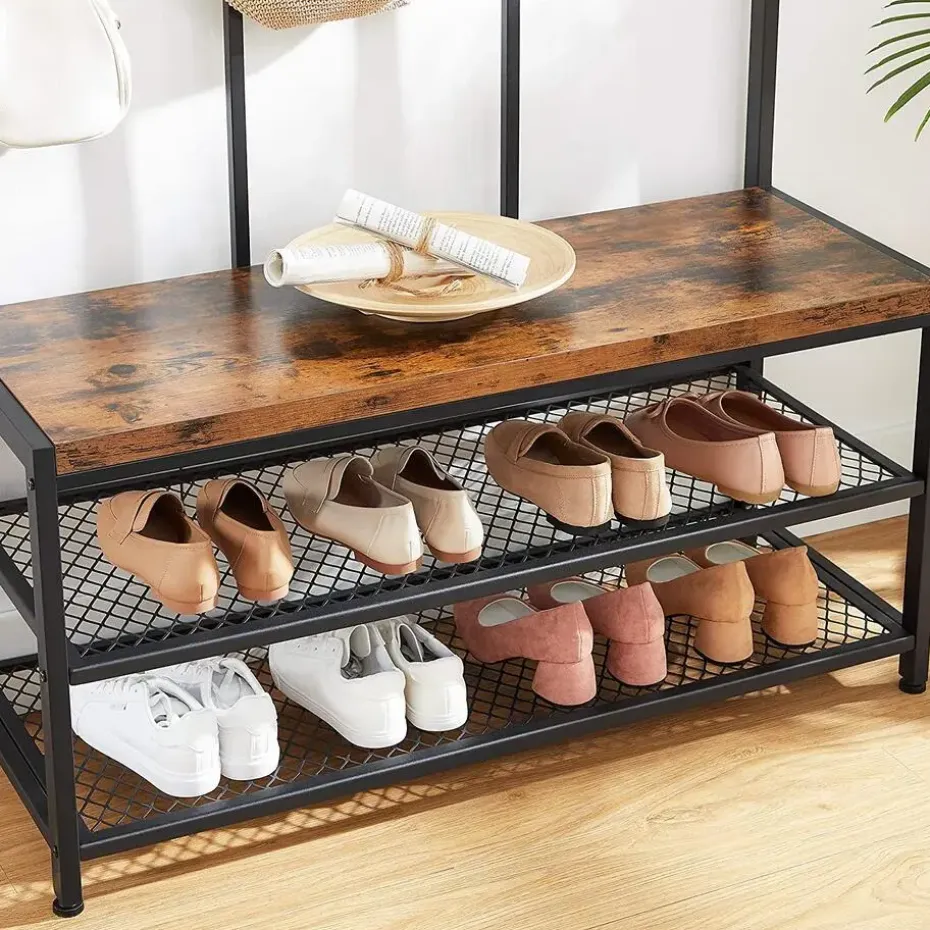 Garderoberek XL - industriële look - 12 haken - 100x186x40 cm - vintage bruin