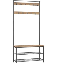 Garderoberek XL met Schoenenbank, Kapstok, H 175 cm en B 85 cm, Ashwood