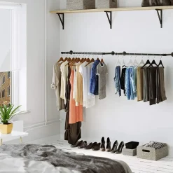 Garderobeset van 2, Wandrek, Kledingrek tot 50 kg Draagvermogen, Zwart