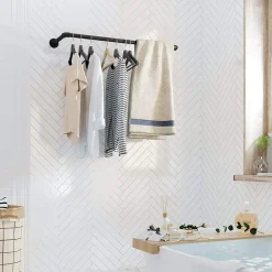 Garderobeset van 2, Wandrek, Kledingrek tot 50 kg Draagvermogen, Zwart