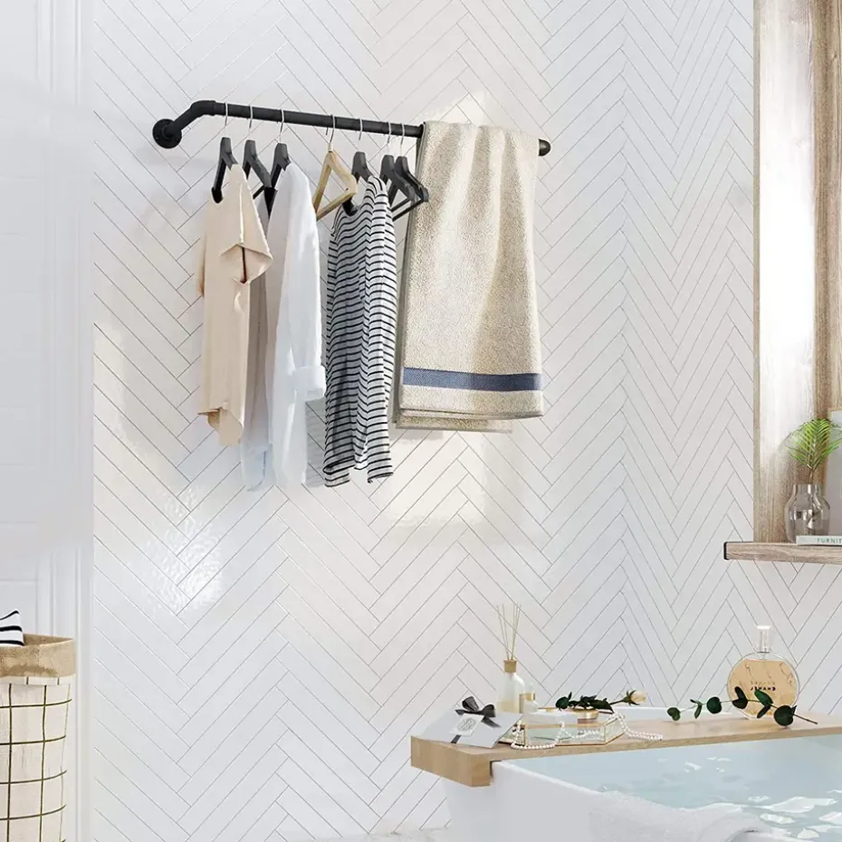 Garderobeset van 2, Wandrek, Kledingrek tot 50 kg Draagvermogen, Zwart