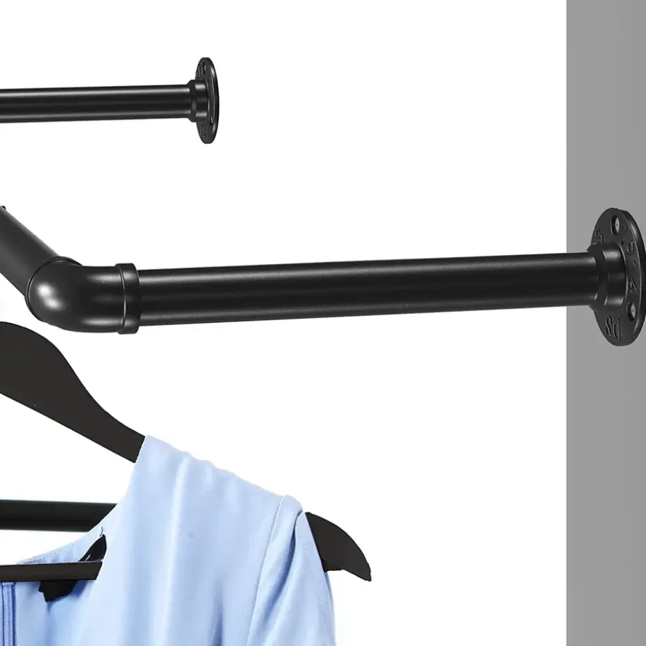 Garderobeset van 2, Wandrek, Kledingrek tot 50 kg Draagvermogen, Zwart