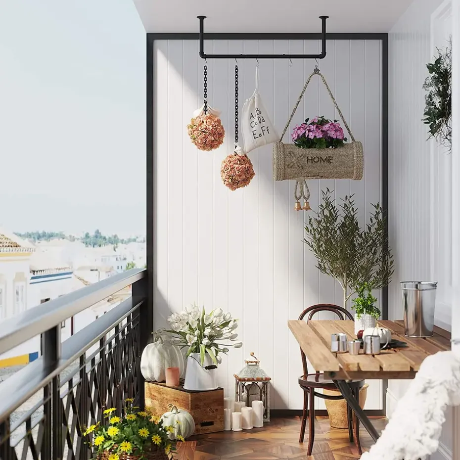 Garderobeset van 2, Wandrek, Kledingrek tot 50 kg Draagvermogen, Zwart