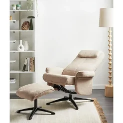 GERAS - Relaxfauteuil met voetenbank - Beige - Bouclé