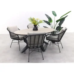 GI Margriet zwart/zand / Edison 180 x 115 cm. tafel - ovale tuinset