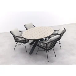 GI Margriet zwart/zand / Edison 180 x 115 cm. tafel - ovale tuinset