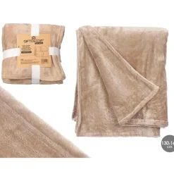 Giftdecor Fleece deken/plaid - beige - polyester - 130 x 160 cm