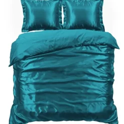 Glanzend Satijnen Dekbedovertrek Beauty Silk Aqua-1-persoons (140 x...
