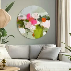 Glasschilderij Abstracte lente - Ø 70cm - Groen