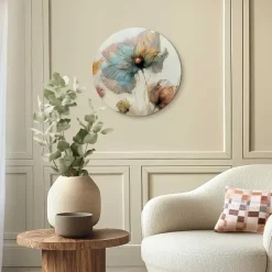 Glasschilderij Aquarel bloemen II - Ø 50cm - Blauw