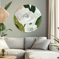 Glasschilderij Bloemen - Ø 70cm - Wit