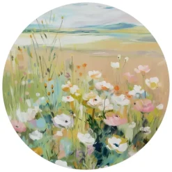 Glasschilderij Bloemenveld in Zomerlicht - Ø 70cm - Groen