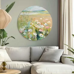 Glasschilderij Bloemenveld in Zomerlicht - Ø 70cm - Groen