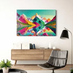 Glasschilderij Bright Mountains - 78 x 116cm - Bont