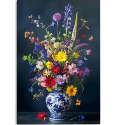 Glasschilderij Delfts Blauw bloemen - 116 x 78cm - Bont