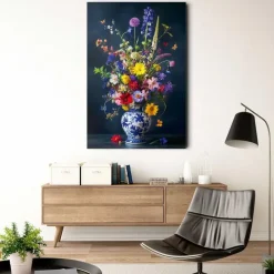 Glasschilderij Delfts Blauw bloemen - 116 x 78cm - Bont