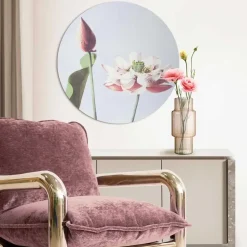 Glasschilderij Elegante Bloem - Ø 70cm - Roze