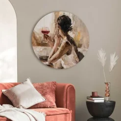 Glasschilderij Evening Wine - Ø 70cm - Beige