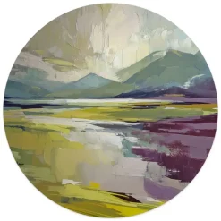 Glasschilderij Geschilderd landschap - Ø 50cm - Groen