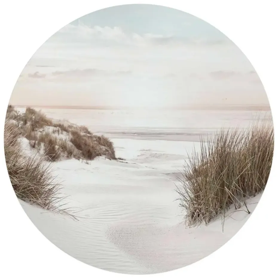Glasschilderij Horizon aan het strand - Ø 70cm - Beige
