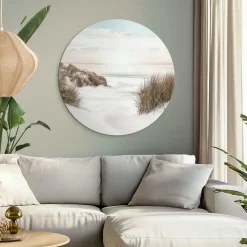Glasschilderij Horizon aan het strand - Ø 70cm - Beige