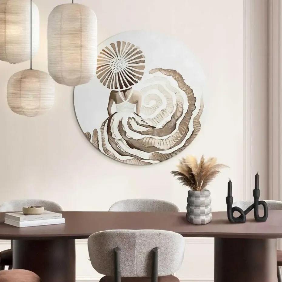 Glasschilderij Jurk in aardetinten - Ø 70cm - Bruin