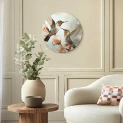 Glasschilderij Kolibri in de lente - Ø 50cm - Beige