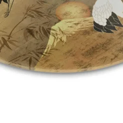 Glasschilderij Kraanvogels - Ø 50cm - Goudkleurig