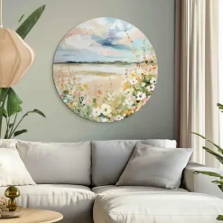 Glasschilderij Lente horizon - Ø 70cm - Beige