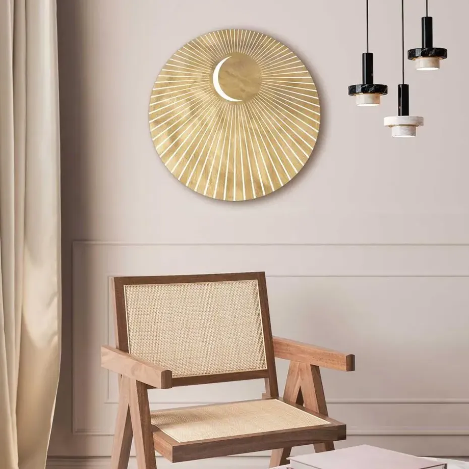 Glasschilderij Maan - Ø 50cm - Goudkleurig