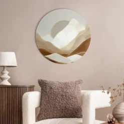 Glasschilderij Maan achter de bergen - Ø 50cm - Beige