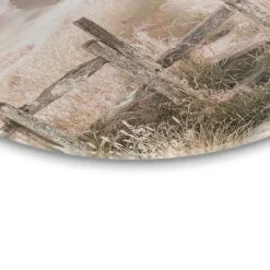 Glasschilderij Ochtenddauw in de weide - Ø 50cm - Beige