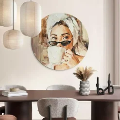 Glasschilderij Ochtendkoffie - Ø 70cm - Beige