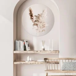 Glasschilderij Pampasgras - Ø 70cm - Beige