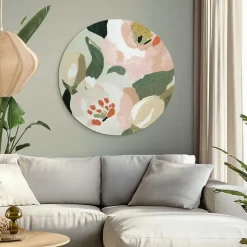 Glasschilderij Pastel bloemen - Ø 70cm - Groen