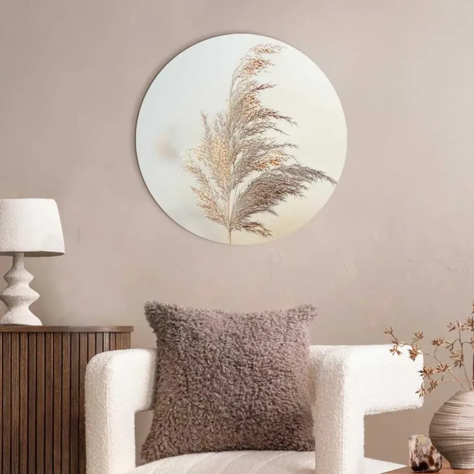 Glasschilderij Pluim in de wind - Ø 50cm - Beige