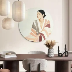 Glasschilderij Rustige elegantie - Ø 70cm - Beige