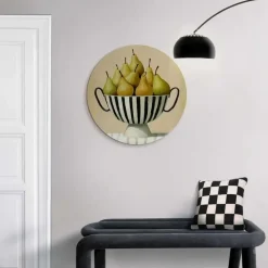 Glasschilderij Schaal met peren - Ø 50cm - Groen