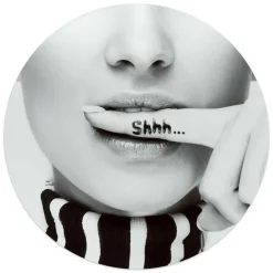 Glasschilderij Shhh.. - Ø 50cm - Zwart-Wit