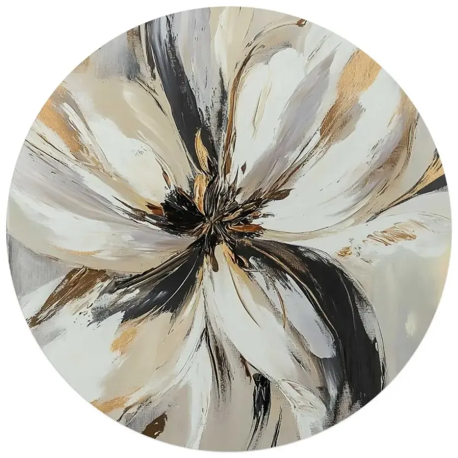 Glasschilderij Stijlvolle bloem - Ø 70cm - Beige