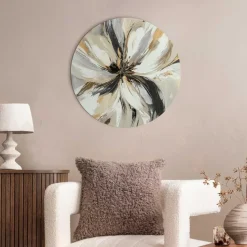 Glasschilderij Stijlvolle bloem - Ø 50cm - Beige