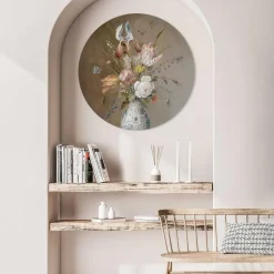Glasschilderij Van der Ast Stilleven vaas met bloemen - Ø 70cm