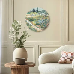 Glasschilderij Van Gogh - Tuin in Arles - Ø 50cm - Groen