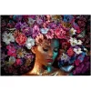 Glasschilderij Vrouw met Bloemenglitters - 78 x 116cm - Bont